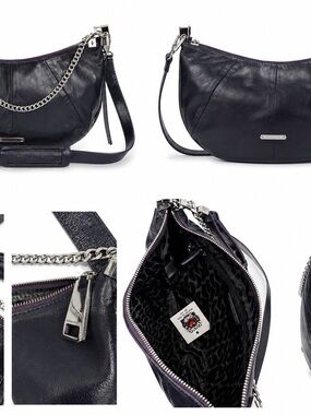 Rebecca Minkoff Leather Crescent Shoulder Bag with Chain in deep purple.